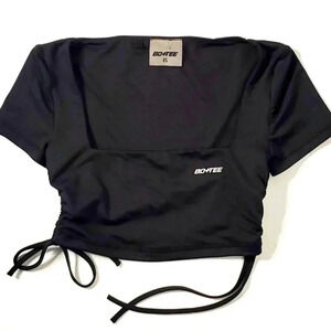 Bo+Tee Cropped Athletic Leisure Black Top Sz S/  XS Stretchy Side String Y2K